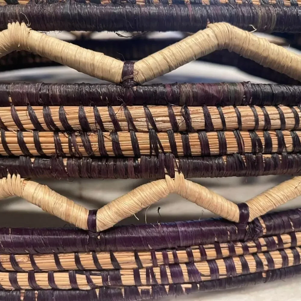Large african weaved basket  large oblong purple